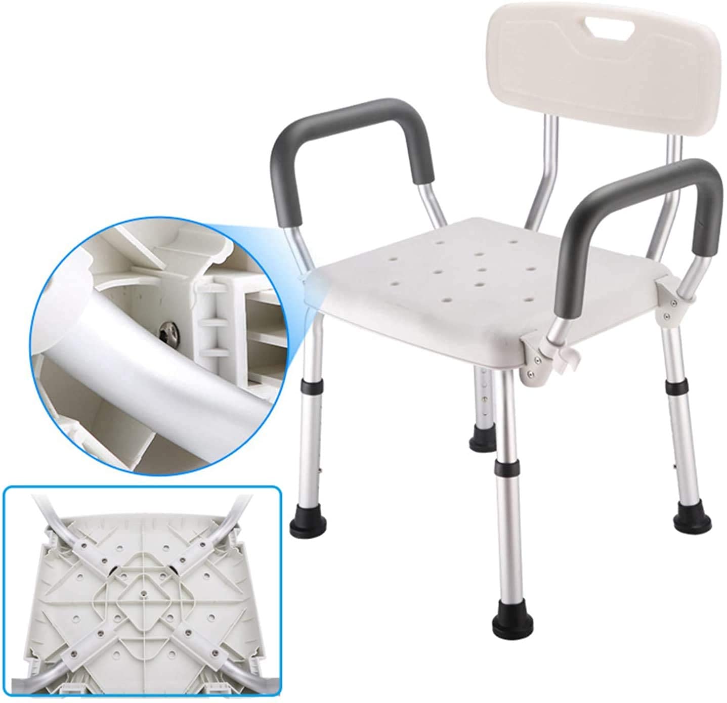 Silla de Ducha Ajustable en Altura con apoyabrazos y Respaldo Asiento de Ducha Pesado Seguridad Antideslizante para Ancianos Asistir a Personas Mayores Discapacidades Ducha Accesible para ba