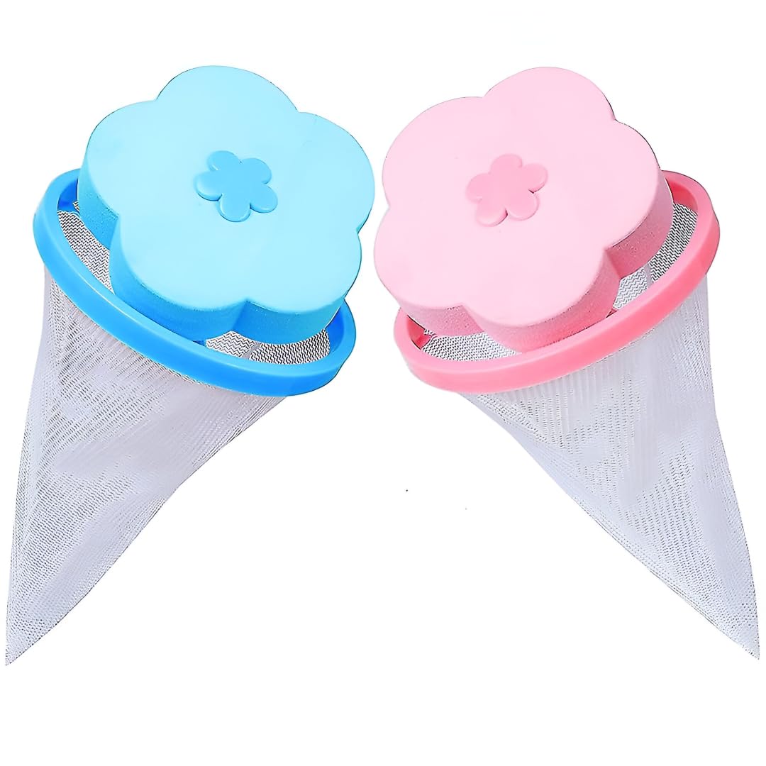MeeTo Washing Machine Floating Lint Mesh Bag Net Hair Filter Remover Net Pouch Hair Catcher Lint Catcher for Household Tool (Pack of 2)