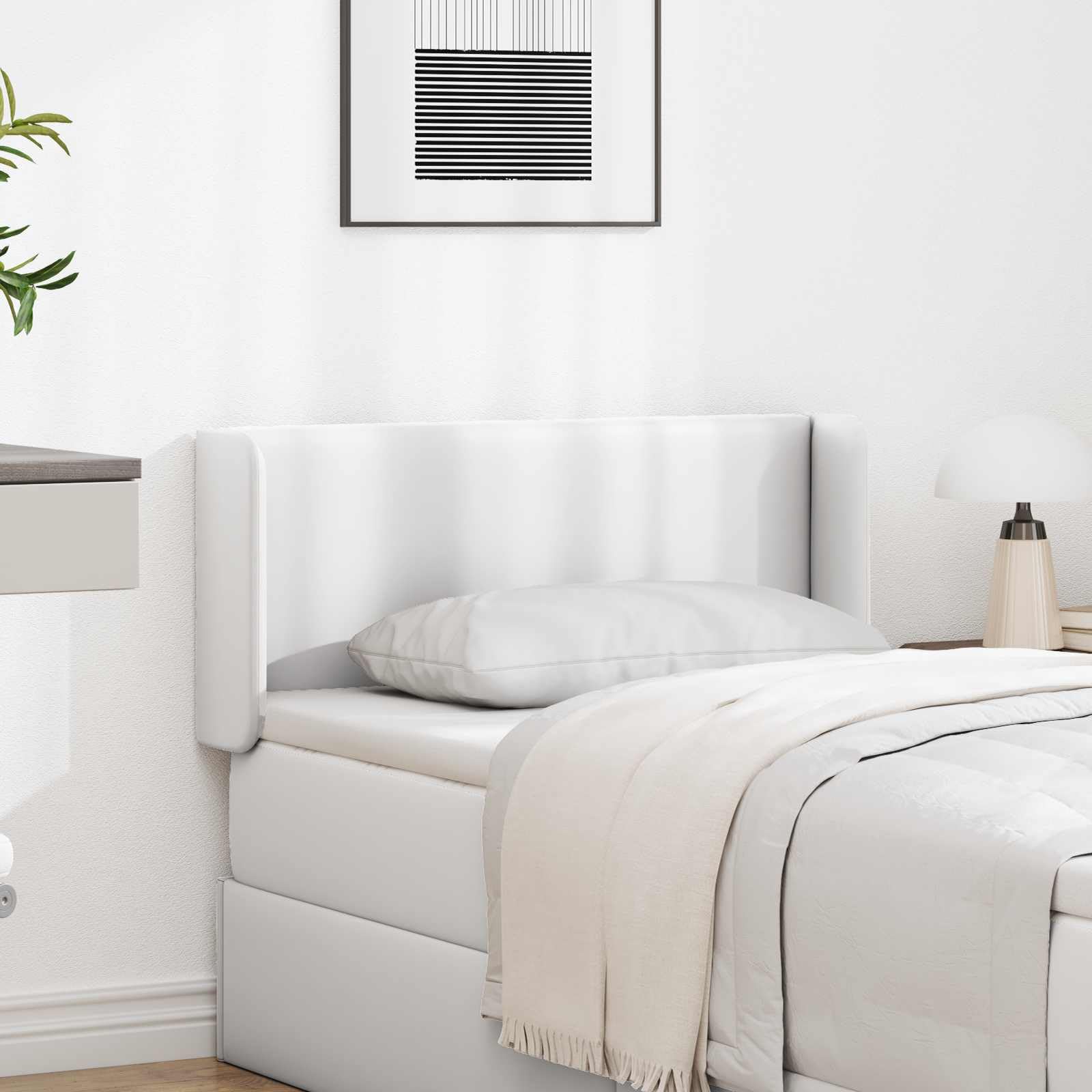 Cabecero Oreja Blanco 40,5 x 40,5 x 4 cm PVC con Marco de Madera Moderno Accesorios de Cama para Dormitorio Fácil Montaje Cómodo Acolchado Construcción Duradero