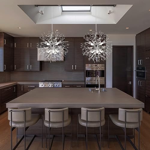 Miniatura 16 de Candelabro cromado de cristal, fuegos artificiales, moderno, Sputnik, diente de león, lámpara colgante de techo para comedor, sala de estar