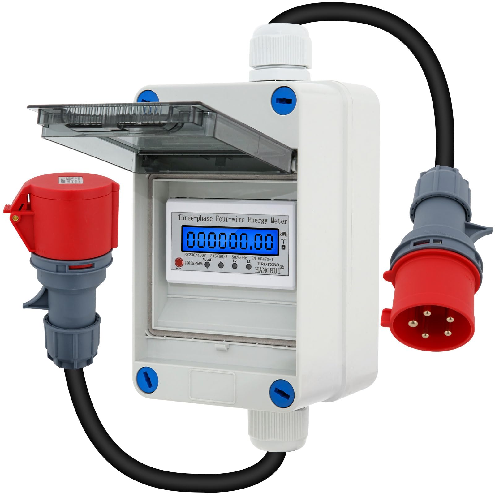 Mobiler Digitaler Stromzähler 32A 230V IP65 Wasserdicht, KWH Messgerät mit CEE-Stecker, LED-Anzeige & Reset-Taste für Wohnmobile, Elektrofahrzeuge, Haushalt & Outdoor