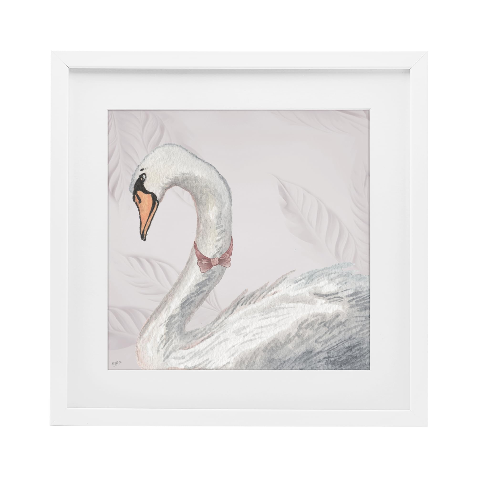Stupell Industries 'Soft Classic Swan & Bow', Framed Print Under Glass, White, 16 x 16