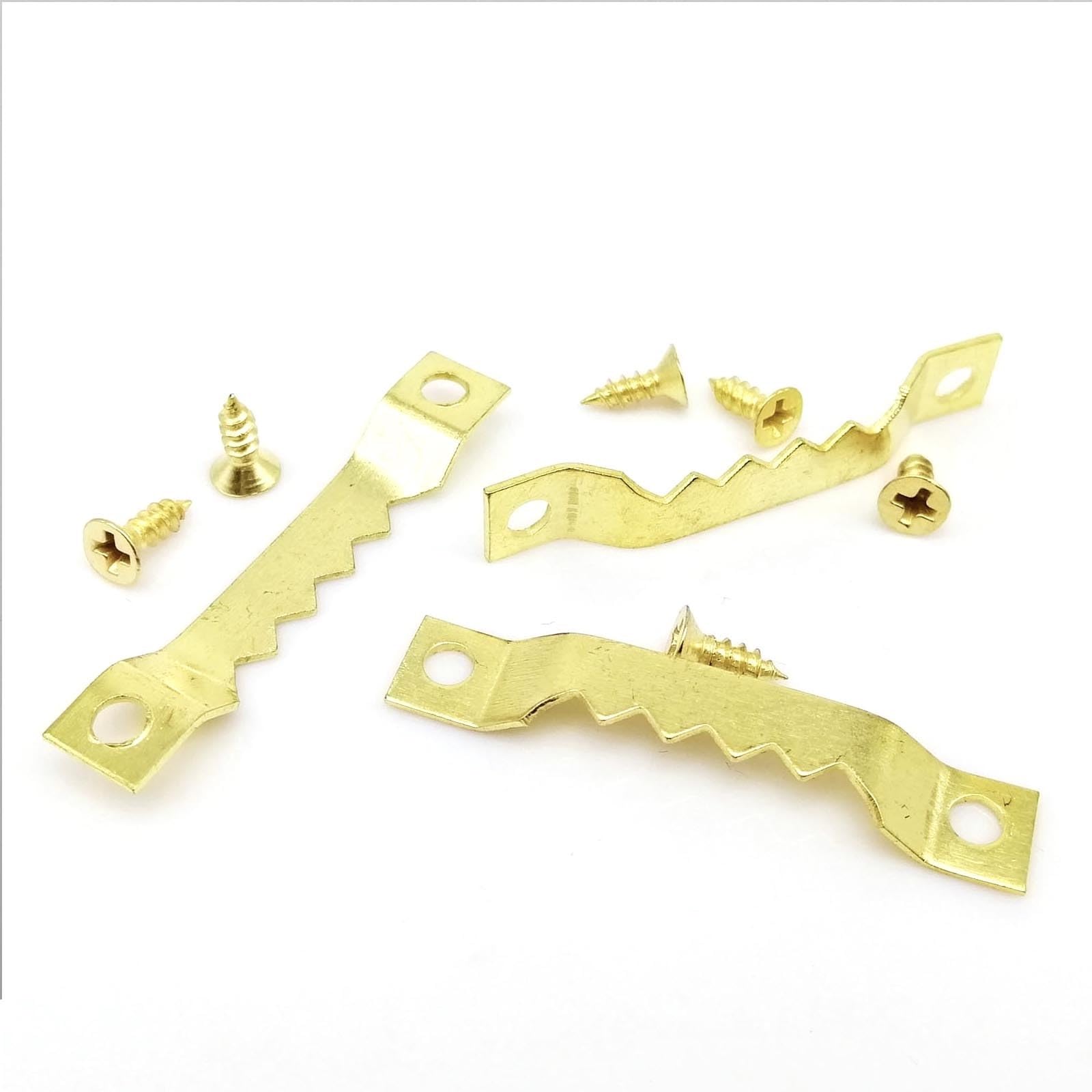 FOELANNE Sawtooth Picture Hook, Sawtooth Picture Frame Hangers 25pcs Multicolor(A Golden 7x40mm)