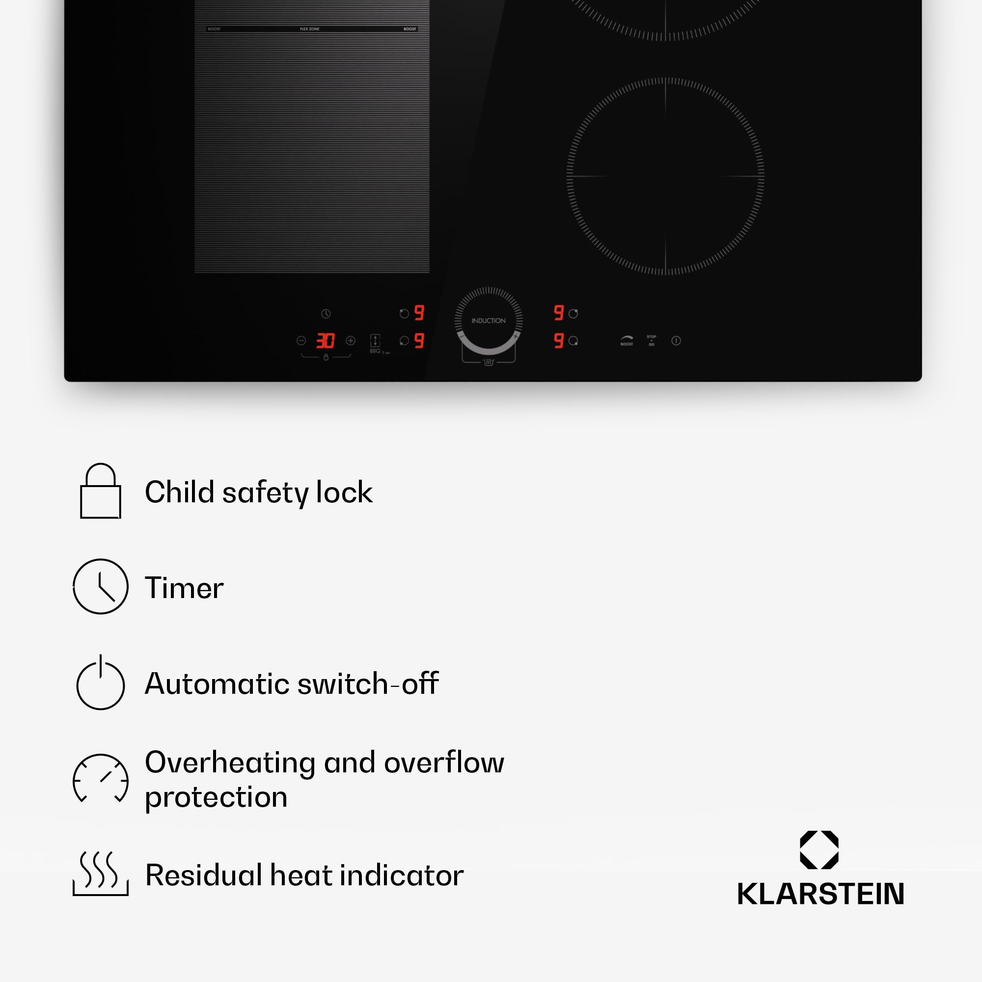 Klarstein induction hob, glass ceramic 7000W induction hob with 4 plates, built-in induction plate with touch display and timer with overheating protection — view 6