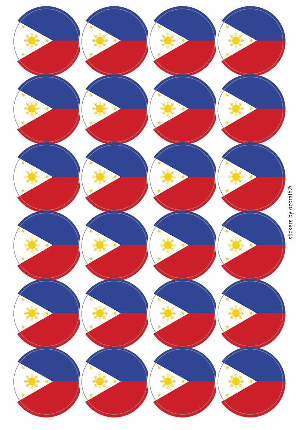 Ozorath Multicolour Philippines Filipino National Flag Circular Matt Paper Stickers A4 Sheet Of 24 (Each Sticker Is 45Mm Diameter)