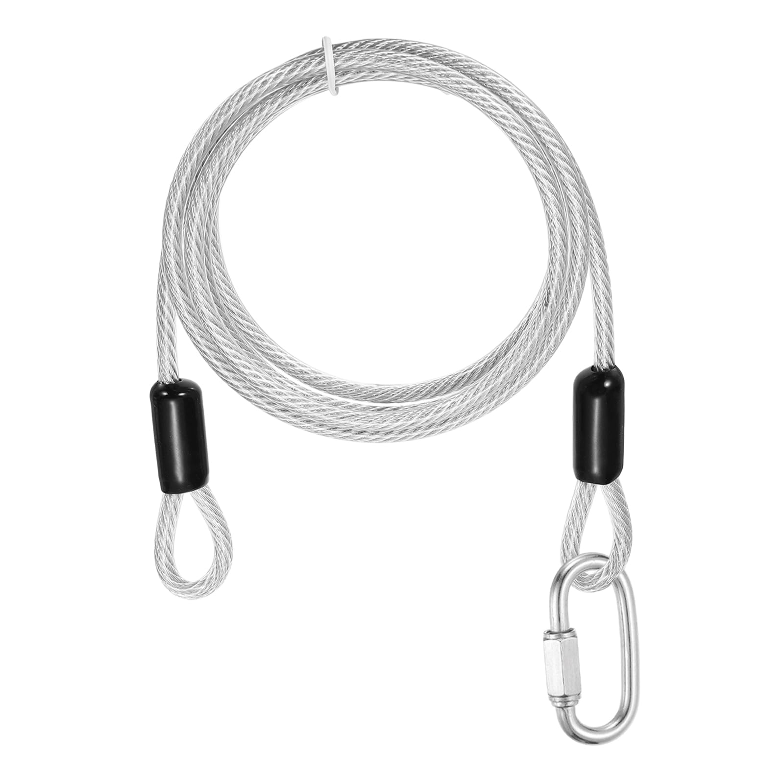 PATIKIL Security Cable Lock (5mm x 1.5m, 4.9ft, Clear) Vinyl Coated 304 Stainless Steel Double Loop Flexible Wire Rope Safety Cable with Quick Links Locking Connectors