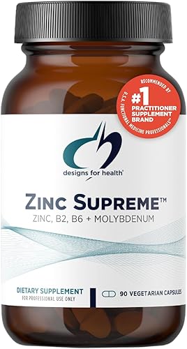 Designs for Health Zinc Supreme - Suplemento de quelato de bisglicinato de zinc de 30 mg con cofactores de taurina vitamina B6 B2  molibdeno -