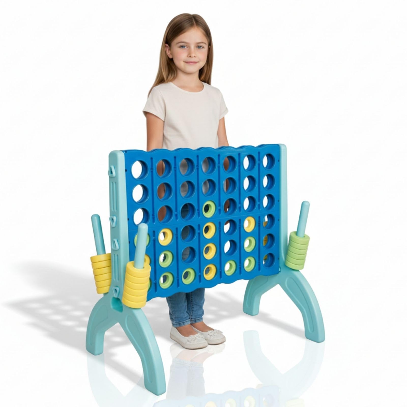 alldoro 60011 XL 4 gewinnt Spiel, 73 x 49 x 72,5 cm, 4 in Einer Reihe Strategiespiel ab 3 Jahren, stabile Steckkonstruktion für drinnen & draußen