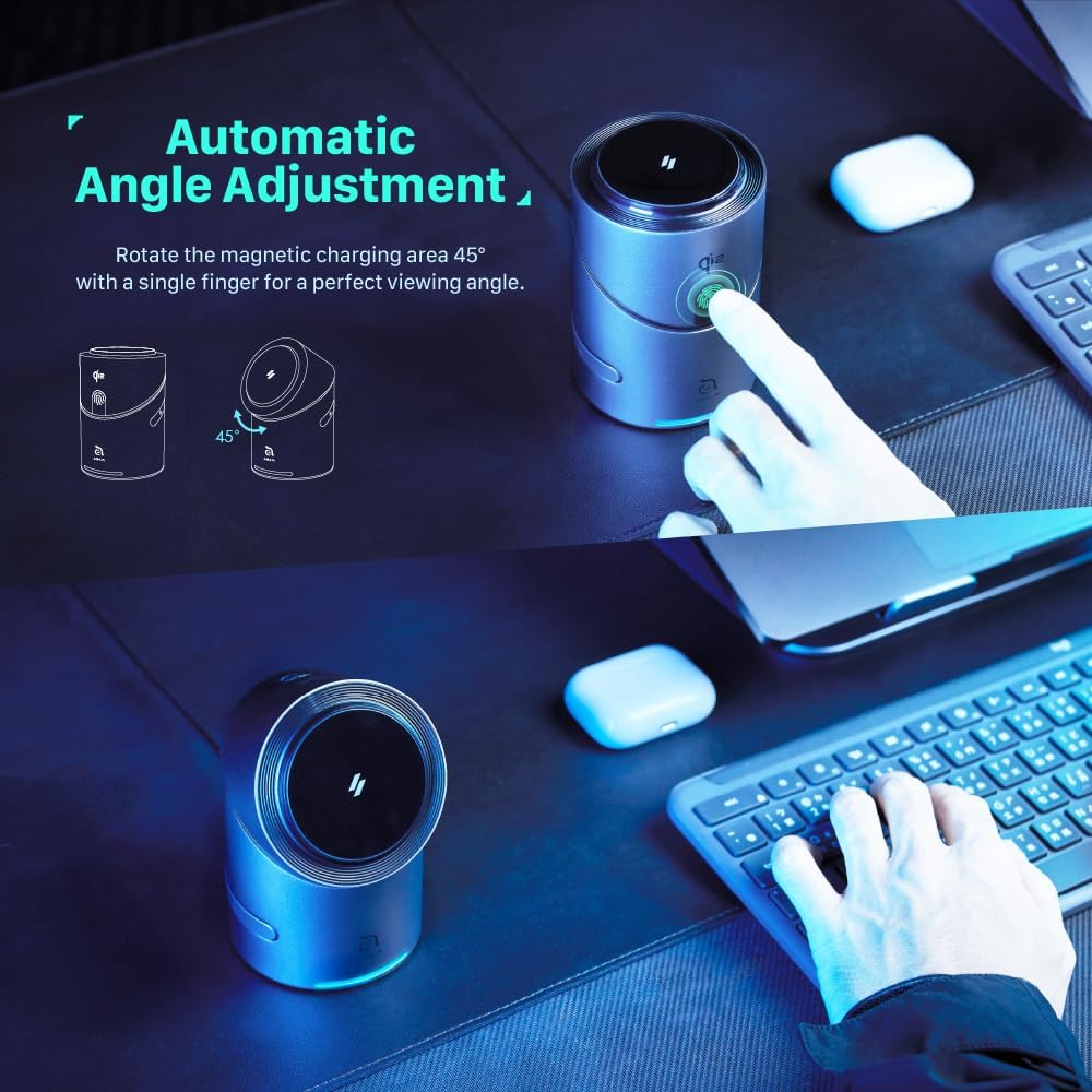 ADAM elements Qi2 Magnetic Wireless Charger/Fast Charger – Mag Tube Qi2 3-in-1 Intelligent Fast Charging Station 15W for iPhone 12/13/14/15/16/17 Series, Apple Watch & AirPods Series