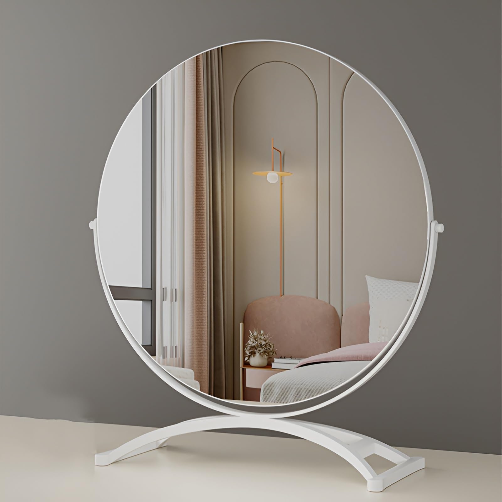 FGXHHS 30/40/50cm Tabletop Vanity Mirror, Small Cosmetic Makeup Bathroom Shaving Circle Mirror With 360°Rotation For Living Room Bedroom(White,50cm/19.7in)