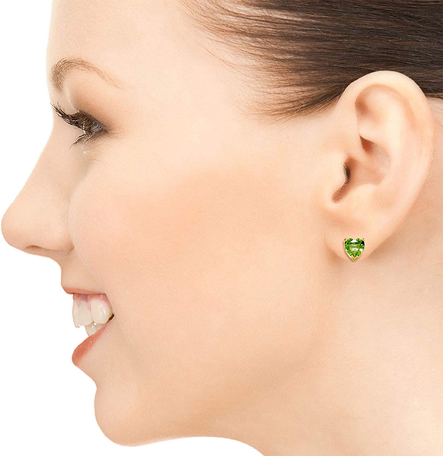 14k Yellow Gold Natural Heart-shaped Peridot Stud Earrings - Image 2