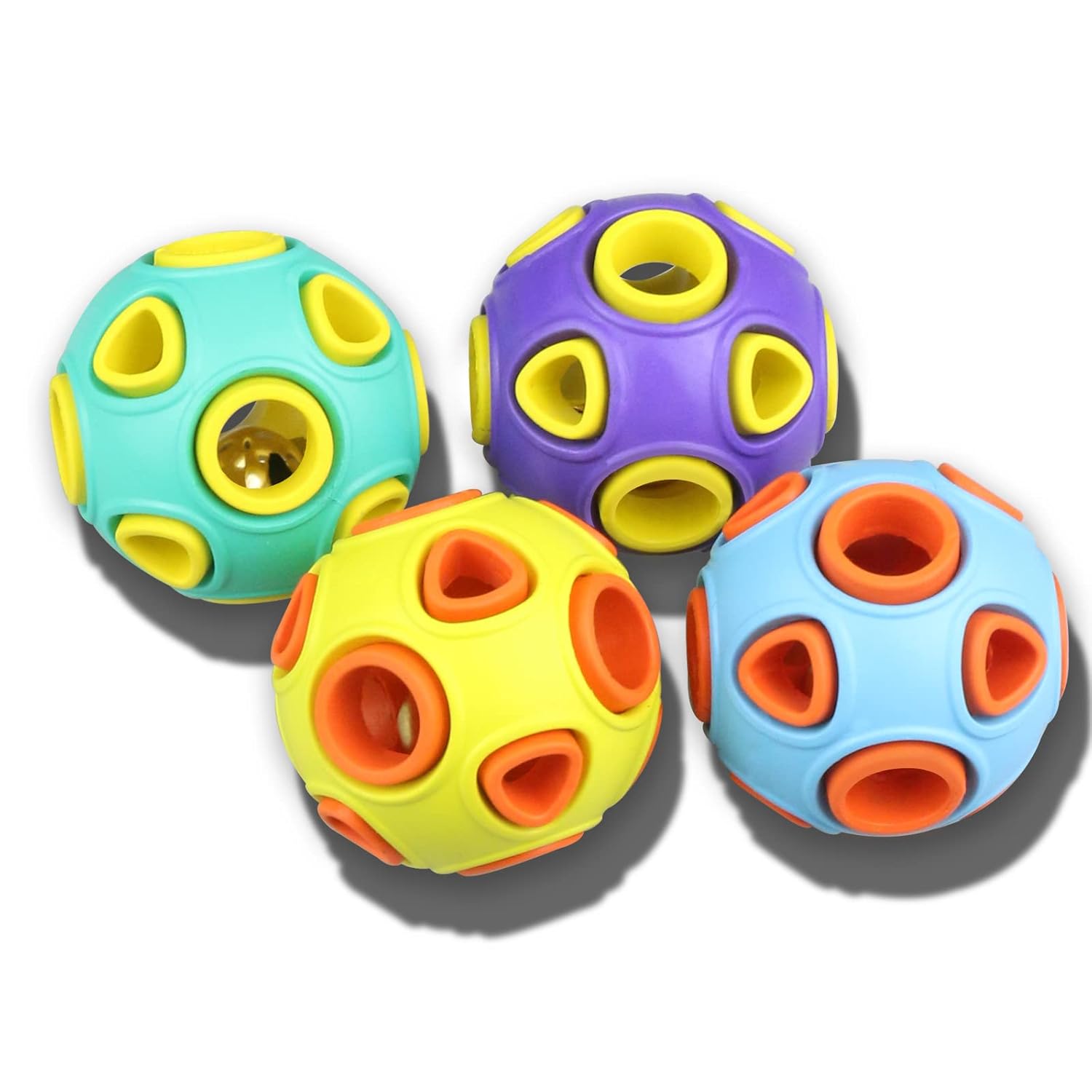 SCHITEC Dog Balls with Bell Sound 4 Pack Rubber Bouncy Fetch Ball for Puppies Small Dogs 2 Interactive