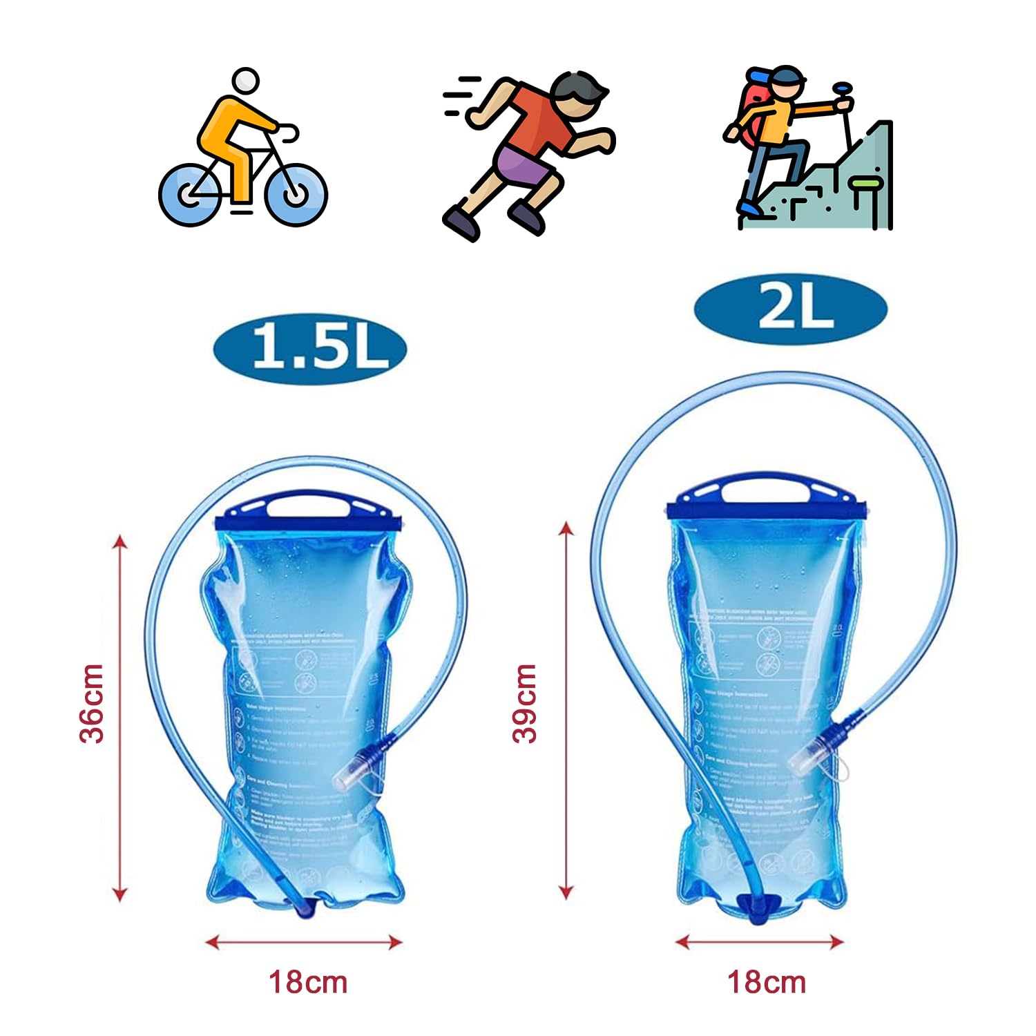 Sacca Acqua, 1,5L 2L, Sacchetto dell'Acqua, per Zaino Ciclismo, Escursionismo, Trekking e Campeggio (2L)