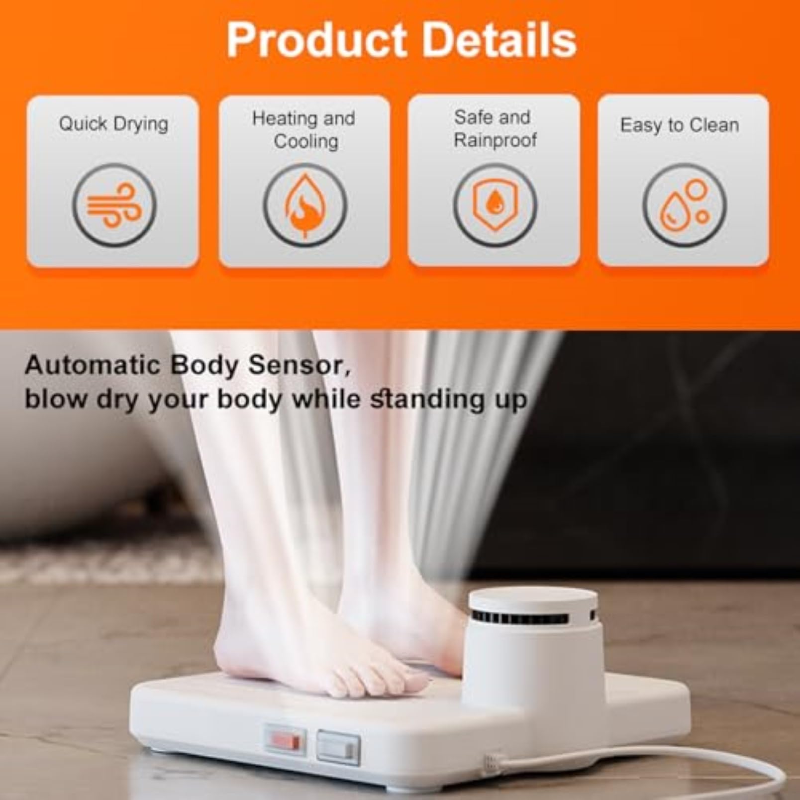 Asciugatrice per tutto il corpo dopo la doccia con sensore automatico per il corpo, con aria fredda/calda regolabile a 2 velocità, per bagno, casa, hotel, palestra e piscina