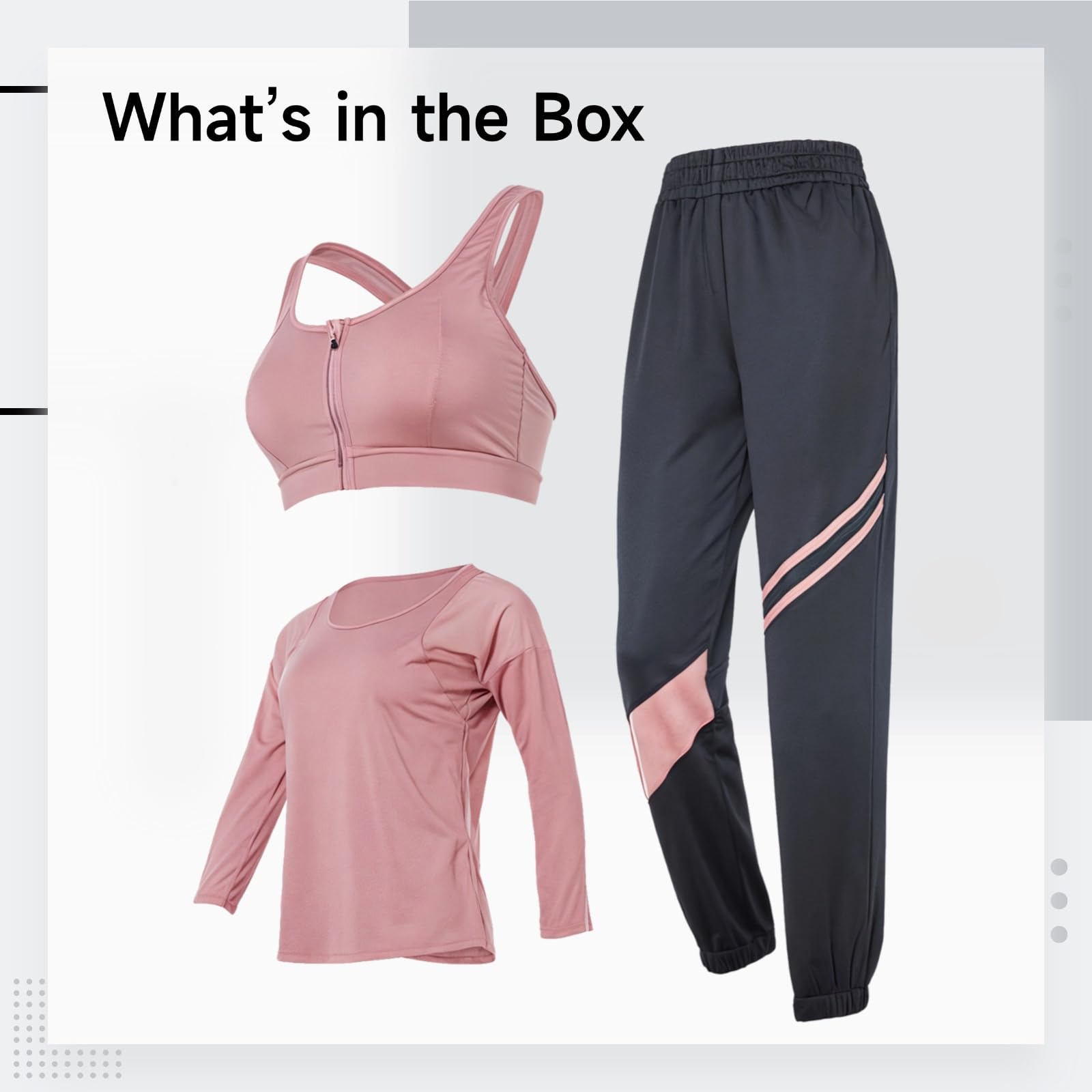 Conjunto de ropa deportiva de 3 piezas para mujer XXL, incluye manga larga, camiseta sin mangas y pantalones, tela elástica transpirable, se adapta a cuerpos de 45-75 kg, 155-180 cm, rosa, Talla única
