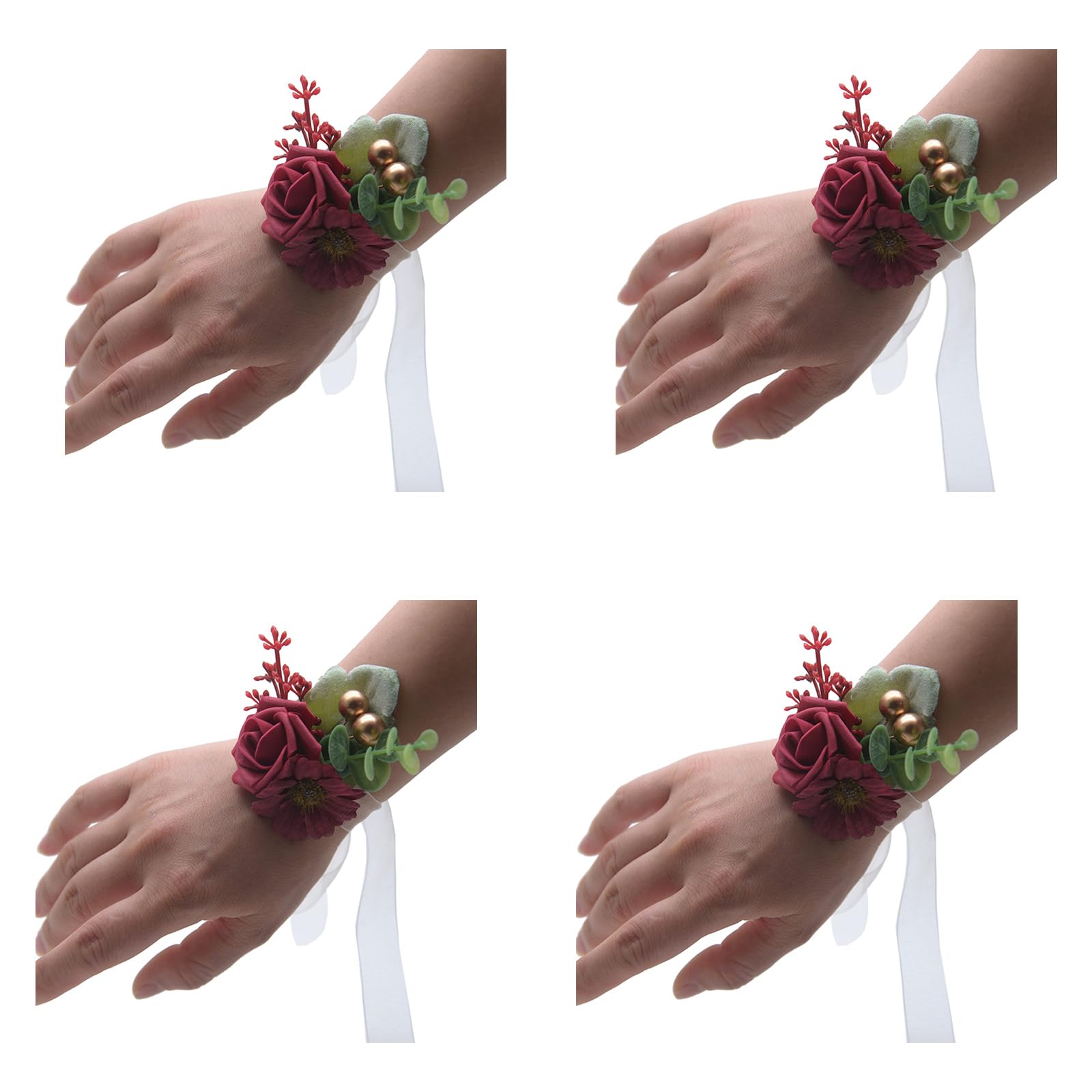 OSNIYAW 4Pcs Wrist Corsages for Mother of Bride Bridesmaid Rose Wristband for Bridal and Bridesmaid, for Proms for Wedding and Boutonnieres Set Wrist for Wedding