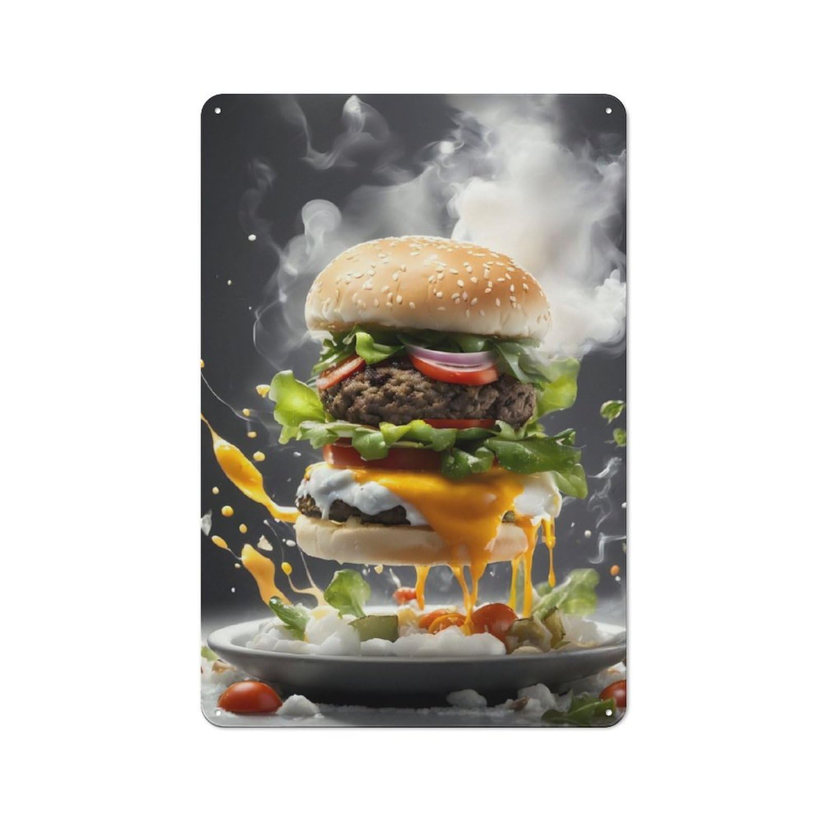 Modern Retro Burgers Food Metal Wall Art Sign 30x20cm, Studio Wall Art for Modern Home, Workshop, Office Or Cafe