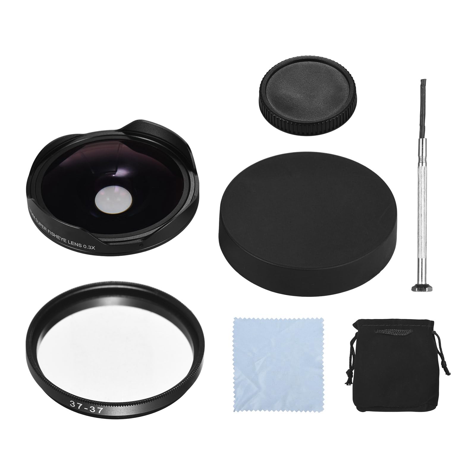 Lente Ojo de Pez Gran Angular 37MM 0.3X para Videocámaras Vista de 180°