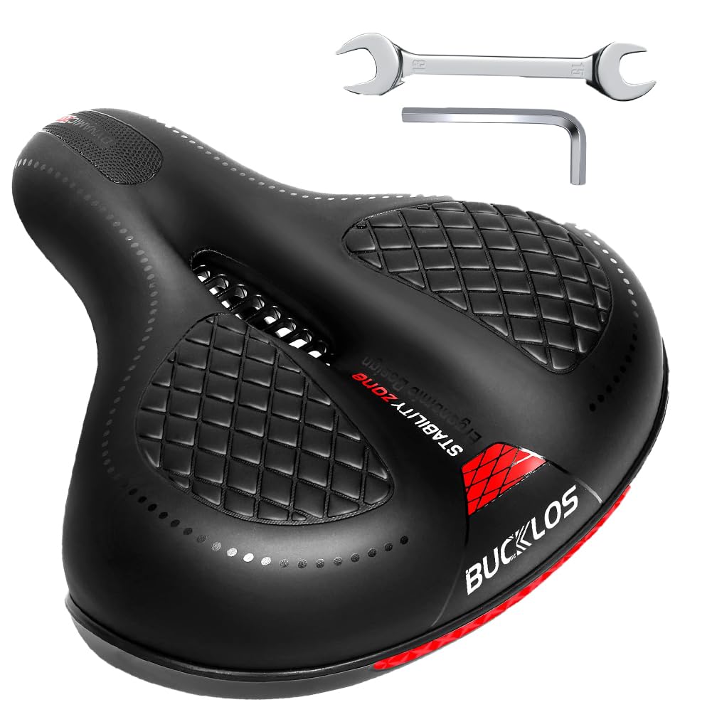 AEYINO Mountain Bike Seat,Wide Bicycle Saddle for Men Women,Comfortable Waterproof Memory Foam Padded Seats Fit with Dual Shock-Absorbing Balls for MTB or Road bike