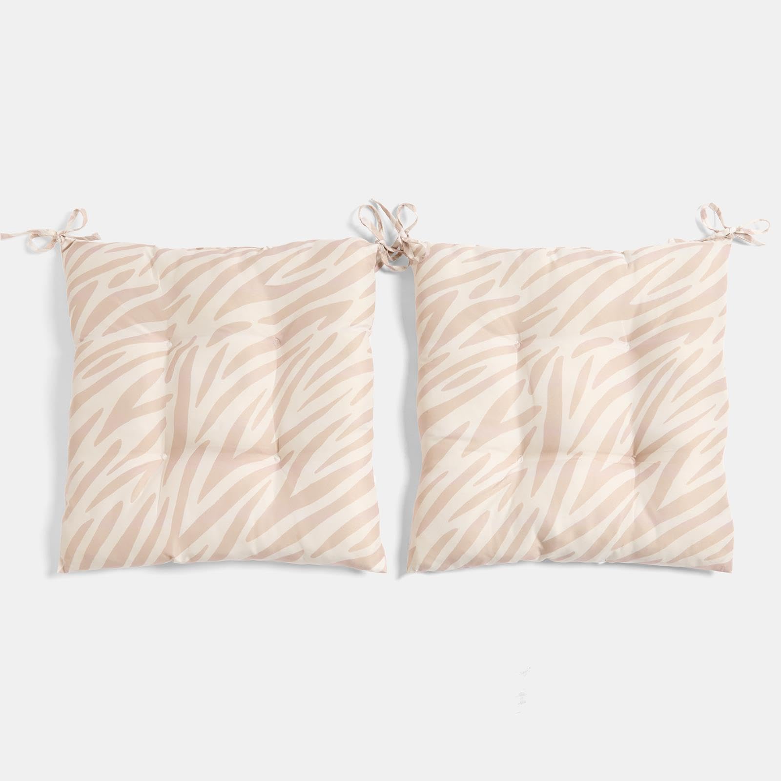 OHS 2 Pack Garden Chair Cushion Outdoor Seat Pads Zebra Print, Soft Comfy Outdoor Cushions with Ties for Garden Furniture Bistro Chairs Kitchen Dining Chair Seat Pads, Natural - 40 x 40cm