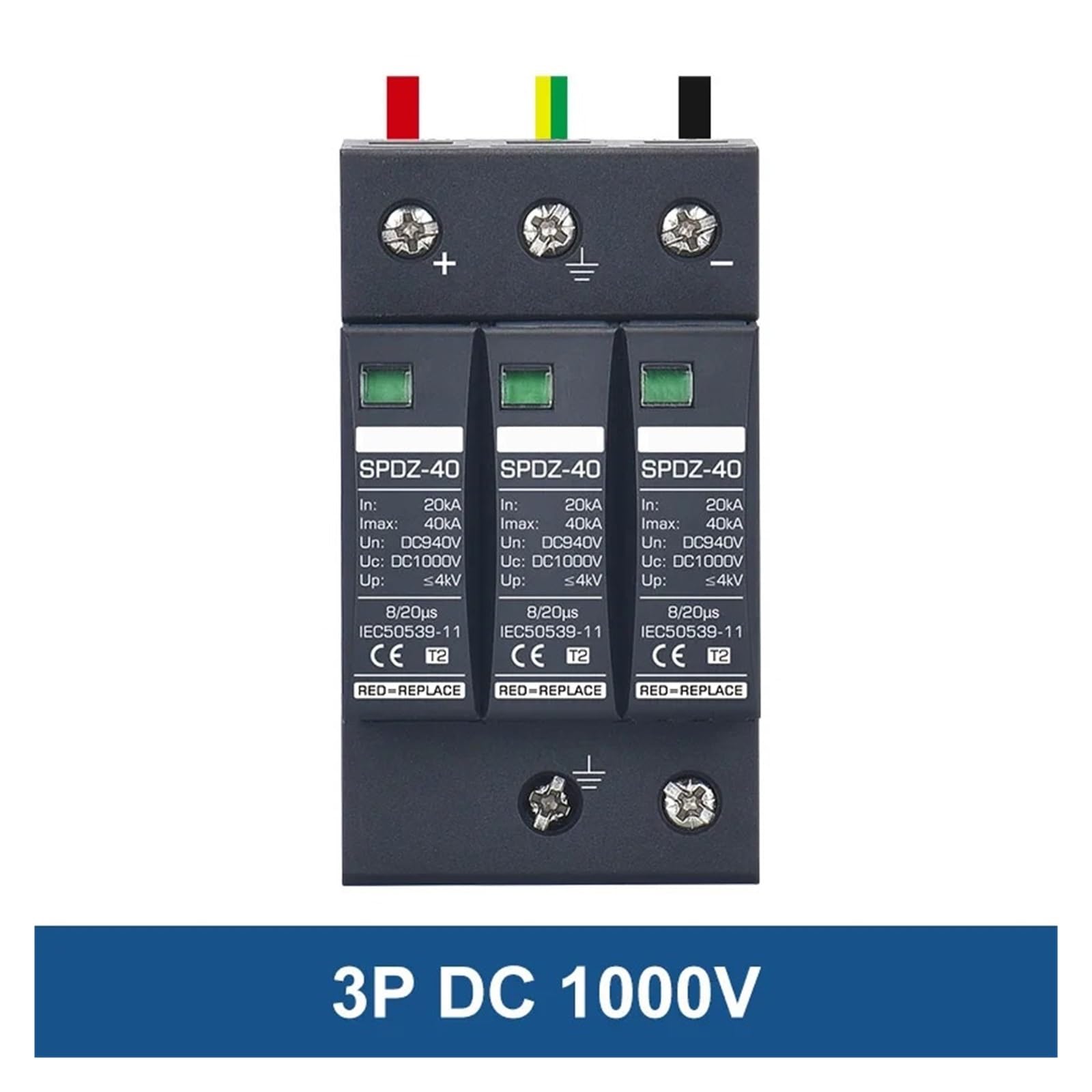 Odgromnik fotowoltaiczny DC 2P/3P, 1 sztuka, DC12V 24 V 48 V 500V 690V 800V 1000V 20KA ~ 40 KA, ochrona Di Protection (DC1000V, 2P 20-40 KA)