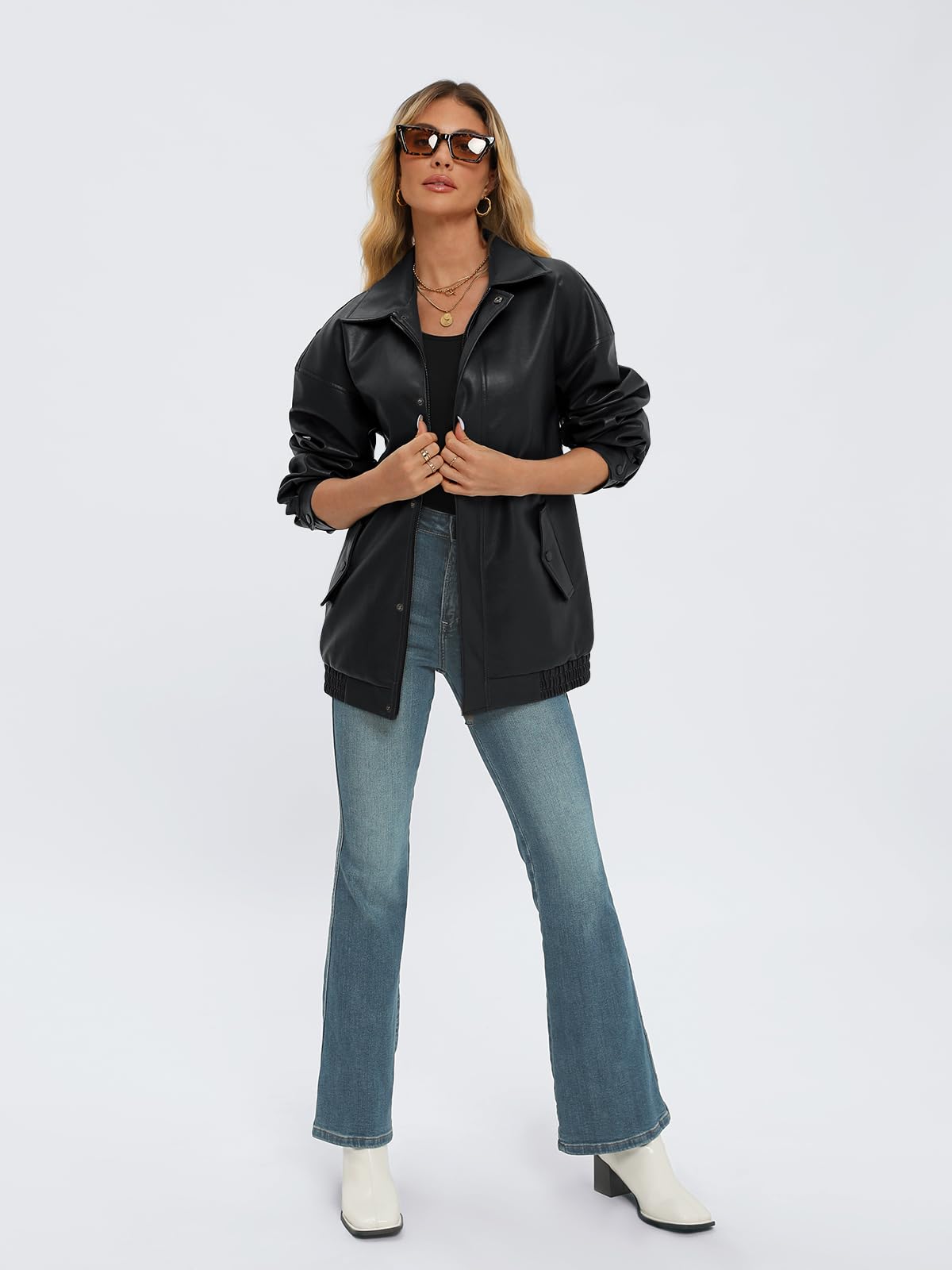 AUTOMET Übergroße Lederjacken für Damen, Wildlederimitat 2025, Herbst, Reißverschluss, Motorradmäntel, Blazer-Jacken für Damen-Outfits
