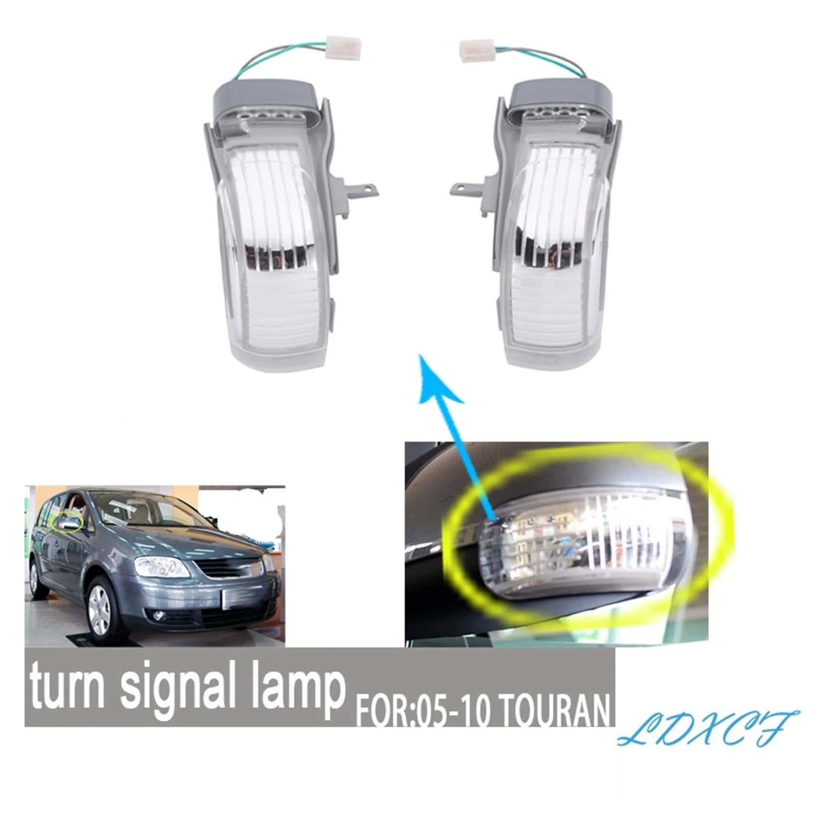 Intermitente de Espejo para VW para Touran 2004 2005 2006 2007 2008 2009 2010 Espejo Retrovisor para Coche Luz LED De Intermitente Indicador de Luz Giro Espejo(L and R)
