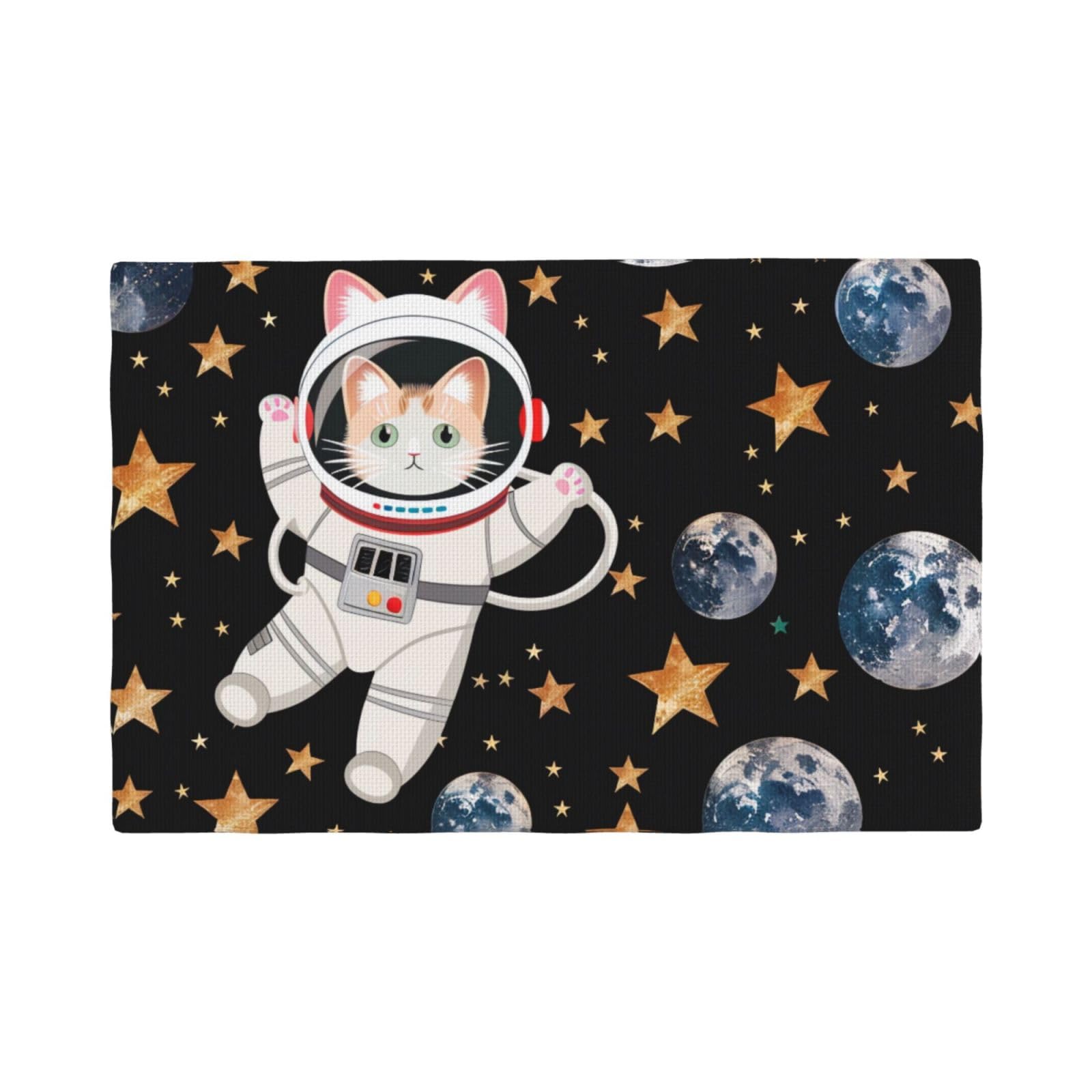 Cute cat Astronaut Print Placemats Set, Heat Resistant Washable Placemat 12x18in Table Mats for Party Kitchen Dining Table Decoration Indoor Outdoor, Six Piece
