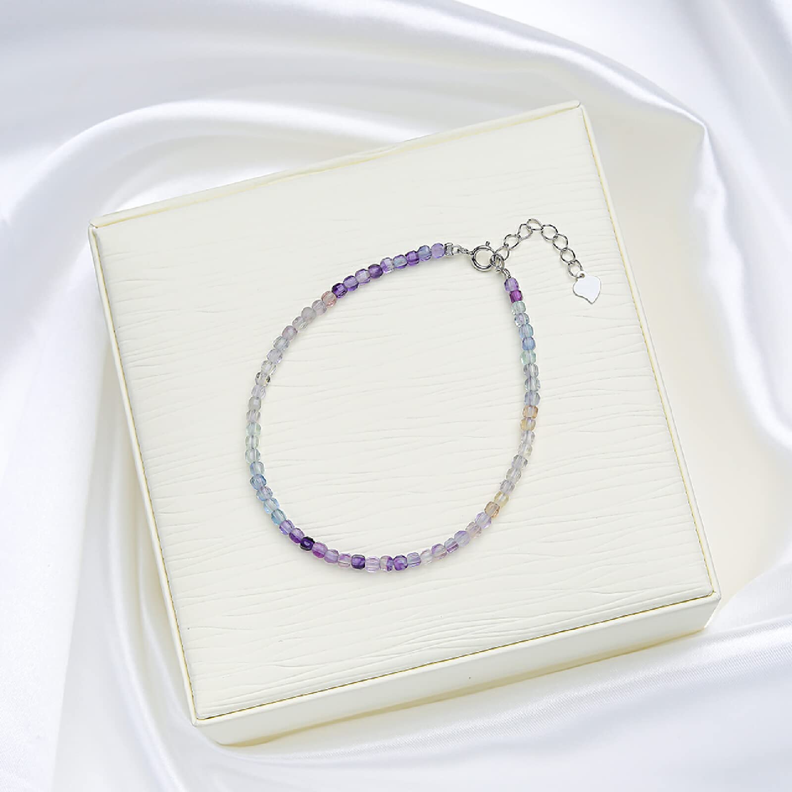 HLTYGWX Braccialetti lavorati a mano in pietra naturale di spinello nero da 2,5 mm a portata di mano per le donne Gioielli da festa Braccialetti in argento sterling con ametista, quarzo rosa, 16-19 cm