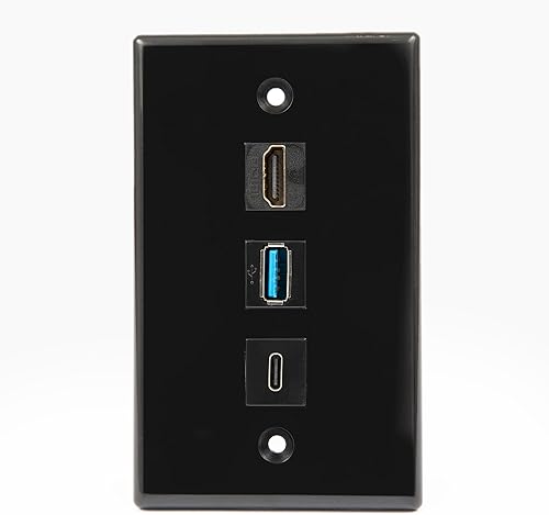 BUYER'S POINT Placa de pared USB-C, HDMI y USB Kit de medios de 3 puertos con certificación UL con todas las conexiones de coleta, perfecto para PC