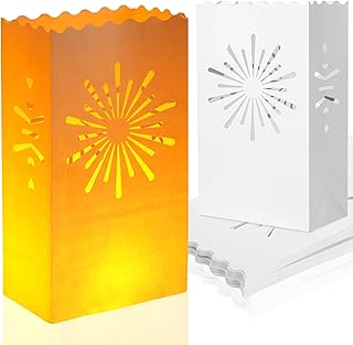 Honoson 24 Pcs Luminary Candle Bags Fire-Retardant Material Lantern Luminary Bag Durable Reusable for Halloween Decor Christmas Supplies Engagement Event Marriage Proposal(Fireworks)