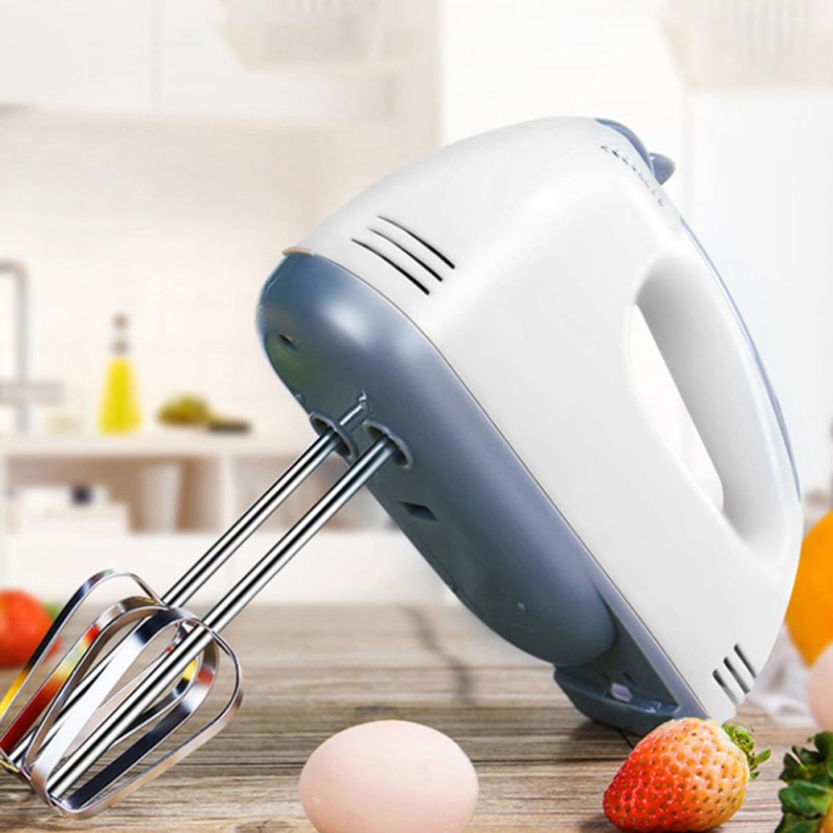 Mikikit Frusta Elettrica per Uova Bianca 7 Velocità, Miscelatore da Cucina in Plastica e Acciaio Inox, Strumento la Preparazione di Dolci in Casa