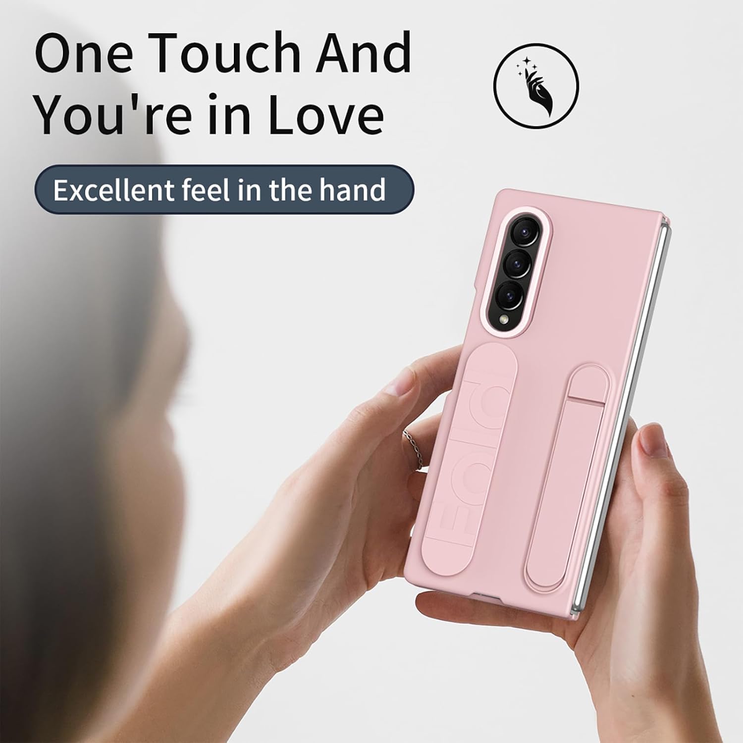 for Samsung Galaxy Z Fold 4 Case with Hand Strap & Kickstand [with Screen Protector] Stoßfest Protective Cover with Kickstand, for Samsung Z Fold 4 5G Phone Case with Secure Grip Pink