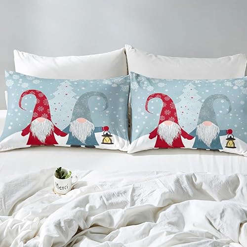 Miniatura 7 de Juego de ropa de cama de Feliz Navidad, diseño escandinavo, con enanos de Santa Claus, funda de edredón con diseño de Navidad, funda de edredón de
