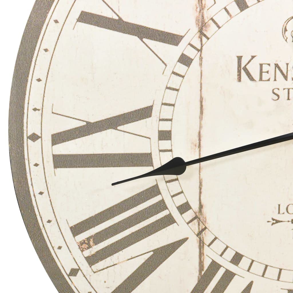 Reloj de pared vintage de Londres de 60 cm de diámetro con marco de madera de densidad media, esfera analógica, funciona con pilas, movimiento de cuarzo silencioso, diseño retro para salón