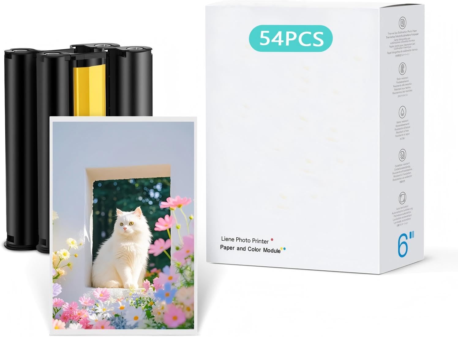WOLFANG Photo Paper Kits Gloss 6"x4" Vivid Color Picture Paper 54 Count, for WPP01 Photo Printer