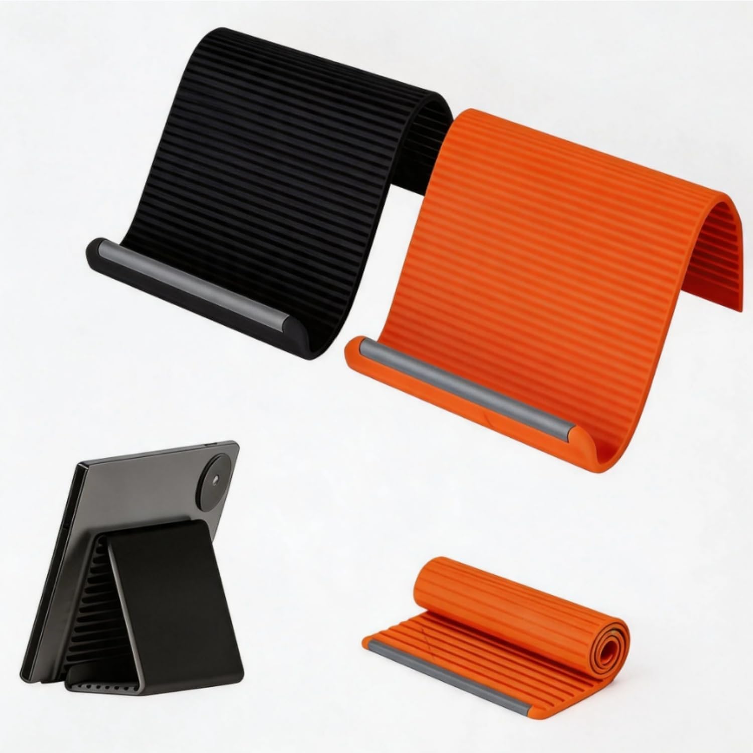 Flexible Silicone Phone Stand, Multi-Angle Adjustable Cell Phone Holder, Portable Phone Stand for Desk, Compatible with iPhone, iPad, Tablet, Laptop, for Home, Office, Gaming (Orange/Black)-picture-18