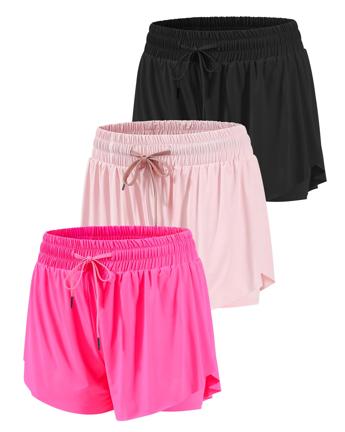 Celfaeree 3 Pack Girls Butterfly Shorts with Pocket 2 in 1 Girls Flowy Athletic Shorts Workout Running Shorts for Kids