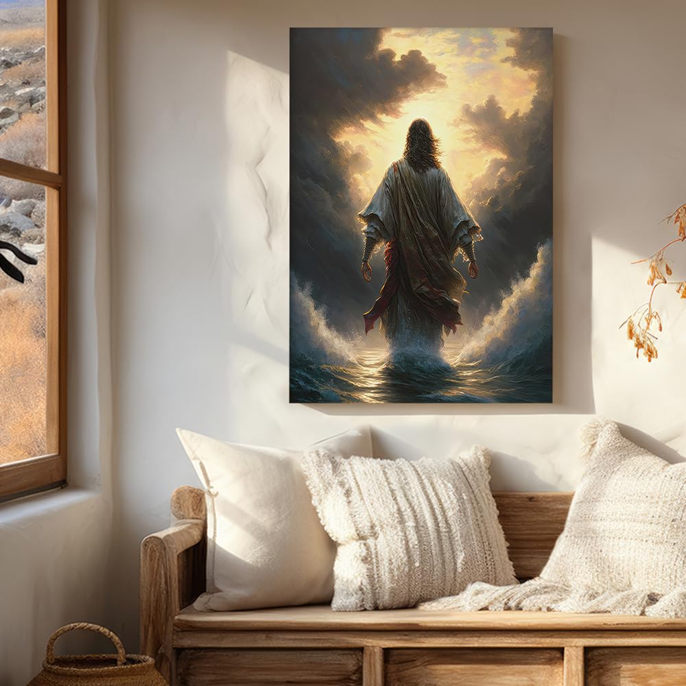 Wandbild 'Jesus Geht Auf Dem Wasser' – Gerahmter Leinwanddruck, Christliche Kunst, Religiöse Deko