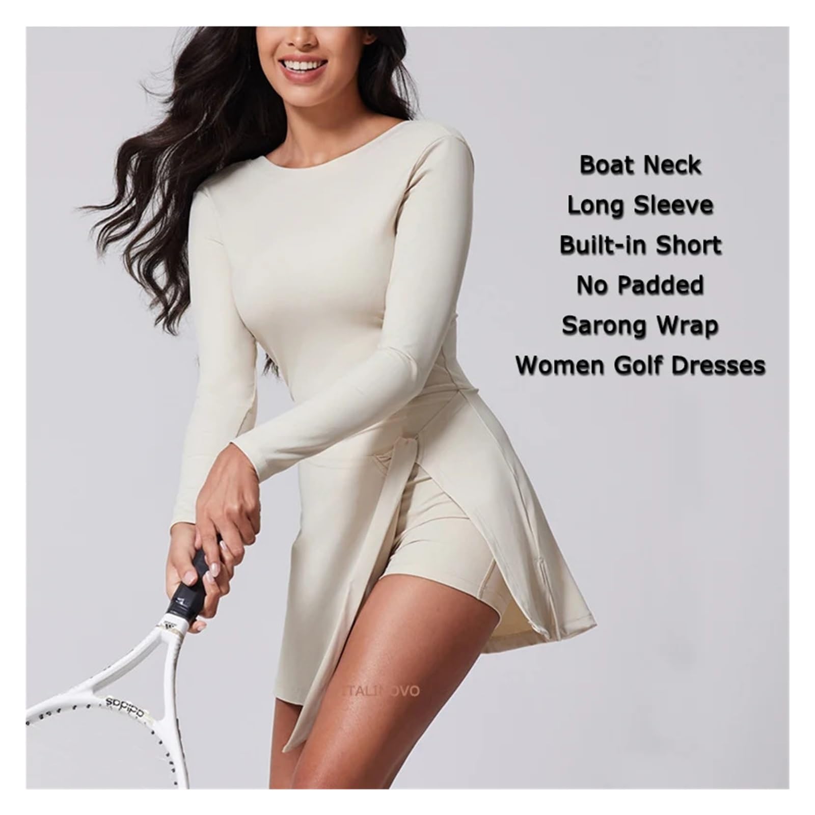 Abiti da tennis da donna Abito da tennis da donna con collo alto, maniche lunghe, gonna avvolgente, pantaloncini incorporati, abito sportivo da golf