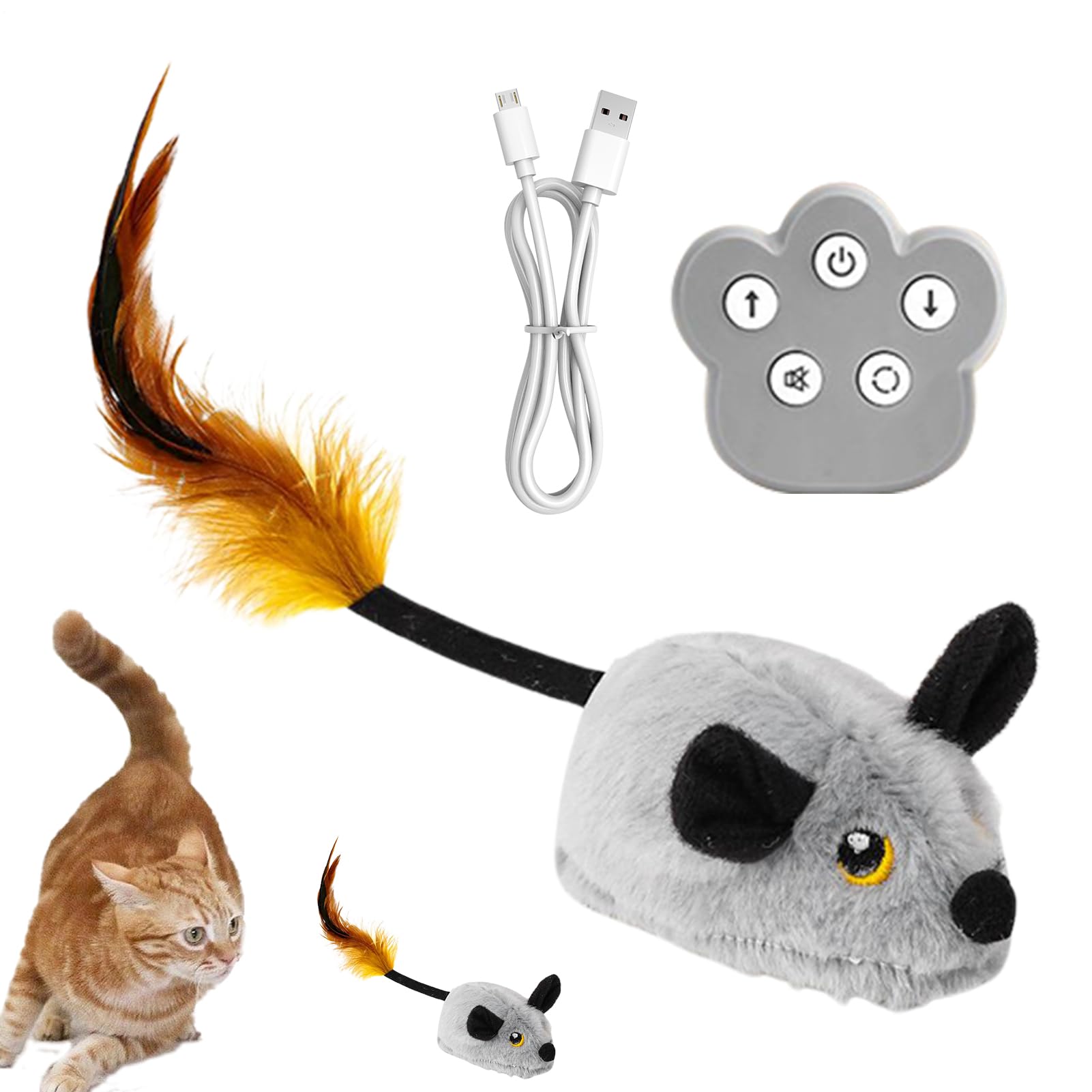 Jouet mobile pour chat rechargeable avec peluche douce et bruit de cliquet