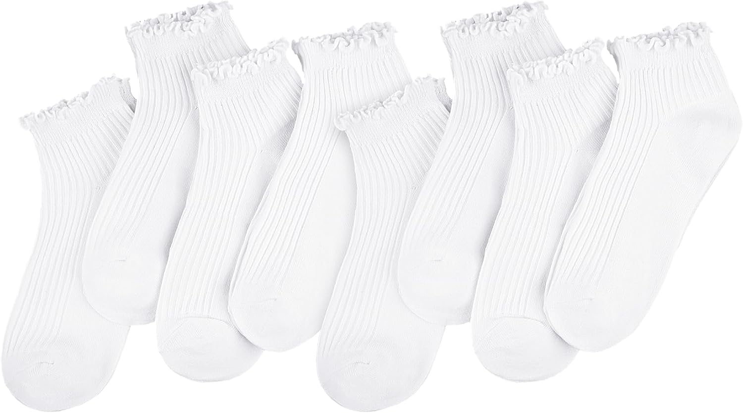 Ruffle Socks for Women, Cute Frilly Cotton Ankle Socks | 8 Pairs Set, Ruffle Lettuce Cuffs, Breathable Thin Lightweight Cotton, Casual Knit Sweet Style, One Size Fits Most