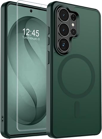 SUPFINE Magnetic for Samsung Galaxy S26 Ultra Case with Screen Protector, Built-in Magnets Military Grade Drop Protection Slim Translucent Shockproof Phone Case,Forest Green