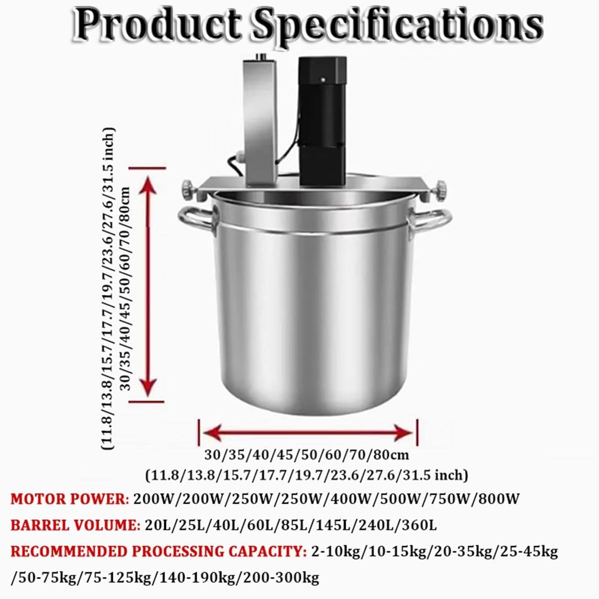 Agitatore per Fondo Pentola Commerciale per Condimenti, Frullatore Automatico per Alimenti, 20l/25l/40l/60l/85l/145l/240l/360l, Mixer Elettrico - Velocità Di Mescolamento Regolabile,40L