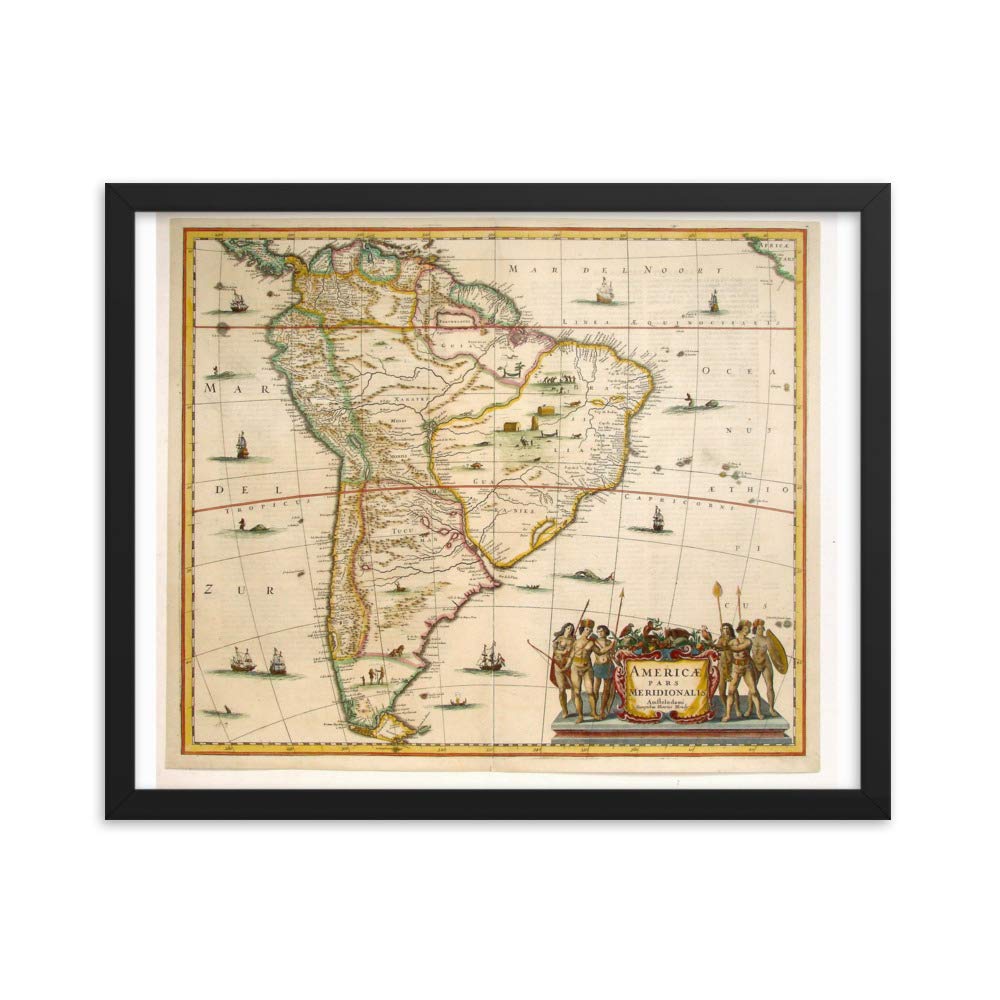 Jan Jansson 1640 Amérique du Sud affiche encadrée finition premium antique
