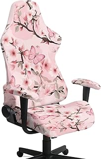 Pink Flower Gaming Chair Cover Stretchable Game Chair Slipcovers with 2 Armrest Covers, Scratch-Proof Gamer Desk Chair Covers for Computer Office Seat