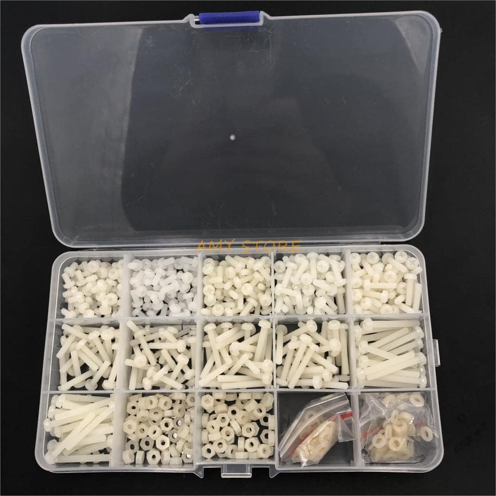 Generic 600pcs White M3 Nylon Pan Cross Philip's Head Screws Washer Gaskets Hex Nuts w Box