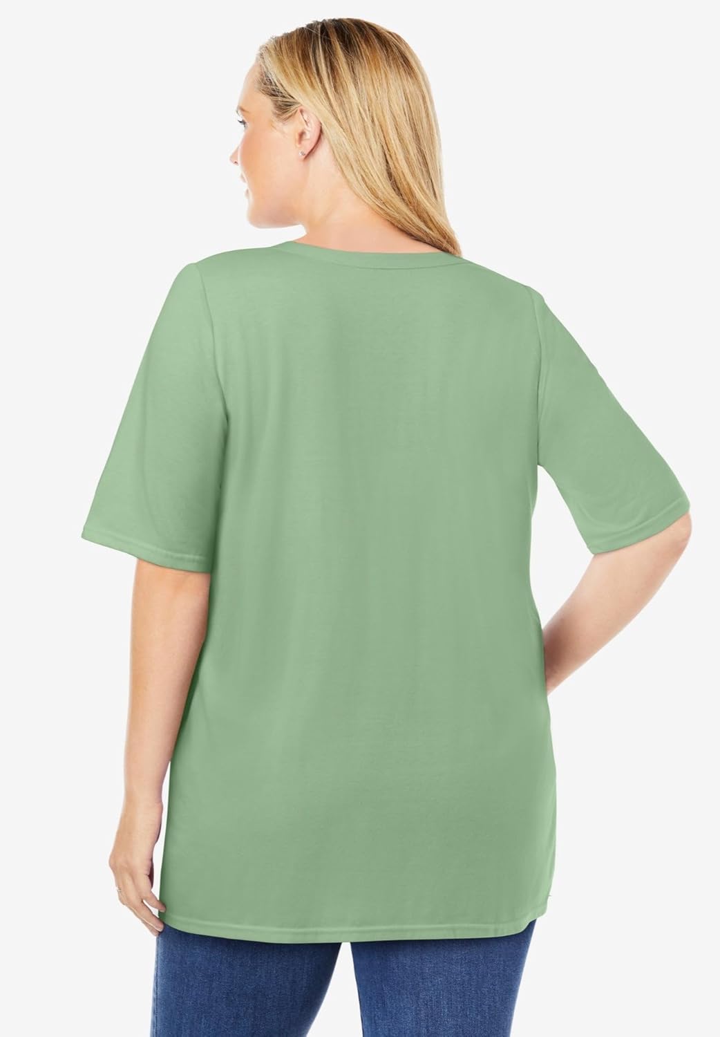 Woman Within Plus Size 7-Day Layer-Look Elbow-Sleeve Tee