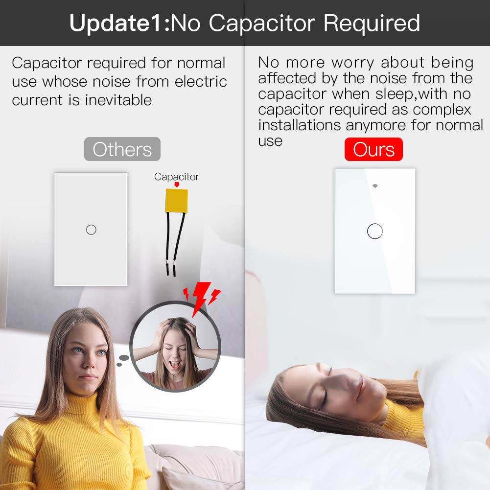 Interruttore Tapparelle WiFi,Interruttore WiFi Interruttore della luce intelligente del tattile a parete con neutro/né, nessun condensatore Smart Life 2/3 Way Control(2-Gang)