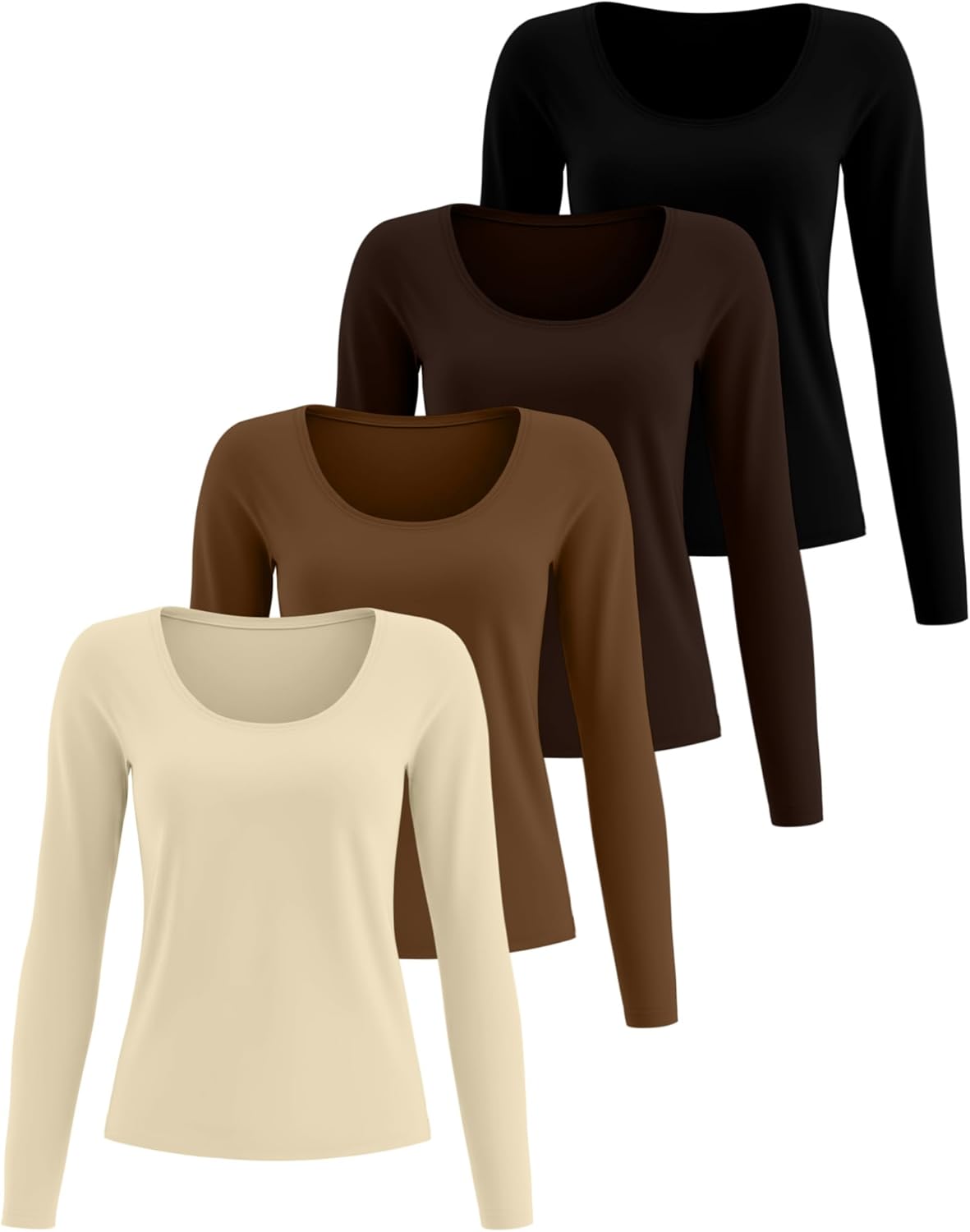 4 Pack Women's Compression Shirts Long Sleeve Yoga Tops Workout Athletic Base Layer Lightweight Quick Dry T-Shirt - Image 3